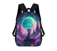 sinyumoney Enchanted Forest Moonlit Cat Print Children's Backpack School Bag for Adult And Kids Travel Daypack 17inch