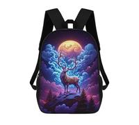 sinyumoney Enchanted Forest Moonlit Deer Backpacks Kids 17inch School Backpack School Bag 3D Printed School Bag for Boys Elementary And Middle School Students