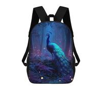 sinyumoney Enchanted Forest Peacock-1 Kids School Backpack 3D Printed Fashion School Bag Casual School Bag for Boys Elementary And Middle School Students 17inch