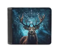 sinyumoney Enchanted Forest Stag 3D Print Clutch Purse Card Slots Coin Slots Note Section Stylish Durable Leather Wallet Youth Guys 11.7cm*9.5cm