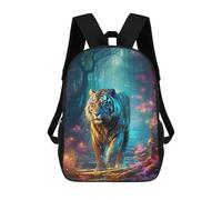 sinyumoney Enchanted Forest Tiger Kids Backpack,School Backpack Kids School Bag 3D Printed Cartoon Large Capacity Backpack for Kids Boys And Girls 17inch