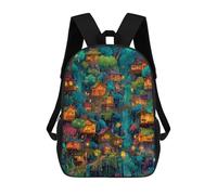 sinyumoney Enchanted Forest Village Backpacks Kids 17inch School Backpack School Bag 3D Printed School Bag for Boys Elementary And Middle School Students