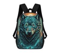 sinyumoney Enchanted Forest Wolf Illustration Backpacks Kids 17inch School Backpack School Bag 3D Printed School Bag for Boys Elementary And Middle School Students