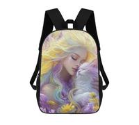 sinyumoney Enchanted Garden with Fantasy Cat Backpacks Kids 17inch School Backpack School Bag 3D Printed School Bag for Boys Elementary And Middle School Students