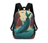 sinyumoney Enchanted Kingdom Whale Backpack Kids School Backpack School Bag 3D Printed Fashion School Bag for Boys Elementary And Middle School Student 17inch