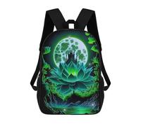 sinyumoney Enchanted Lotus Moonscape 3D Printed Children's School Backpack for Kids Travel Rucksacks Book Bags Kids School Bag 17inch