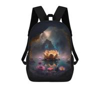 sinyumoney Enchanted Lotus Pond Landscape 3D Printed 17inch School Bag Children's School Backpack Travel Backpacks Casual Fashion Bag for Kids School Students
