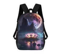 sinyumoney Enchanted Lotus Pond with Full Moon Backpacks Kids 17inch School Backpack School Bag 3D Printed School Bag for Boys Elementary And Middle School Students