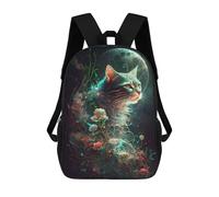 sinyumoney Enchanted Moonlit Cat Backpacks 3D Printed Kids School Backpack School Bag Fashion Rucksacks for Boys Elementary And Middle School Students 17inch