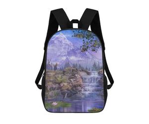 sinyumoney Enchanted Mountain Waterfall Scene 3D Printed Children's School Backpack for Kids High Capacity Travel Rucksacks Book Bags Kids School Bag Back Pack 17inch