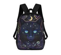 sinyumoney Enchanted Night Cat Portrait 3D Printed Children's School Backpack for Kids High Capacity Travel Rucksacks Book Bags Kids School Bag Back Pack 17inch