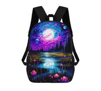 sinyumoney Enchanted Night Pond 3D Printed Children's School Backpack for Kids High Capacity Travel Rucksacks Book Bags Kids School Bag Back Pack 17inch