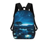 sinyumoney Enchanted Night Sky Scene Children's Backpack, 3D Printed School Backpack, Backpack for Boys Girls, Adjustable School Bag for Primary School 17inch
