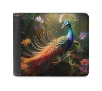 sinyumoney Enchanted Peacock in A Lush Garden 3D Print Clutch Purse Use Holds Bills RFID Blocking Banknote Compartments Durable Leather Men's Wallet 11.7cm*9.5cm
