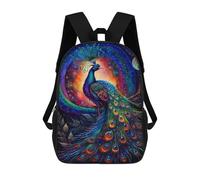 sinyumoney Enchanted Peacock in Cosmic Garden Backpack Schoolbags for Boys Girls Casual Sport Daypack Elementary Primary Large Capacity Bookbags 17inch
