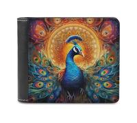 sinyumoney Enchanted Peacock Mandala 3D Print Men's Wallet Holds Bills Credit Leather RFID Stylish Durable Leather Wallet Youth Guys 11.7cm*9.5cm