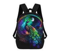 sinyumoney Enchanted Peacock Moonlit Night 3D Printed Children's School Backpack for Kids High Capacity Travel Rucksacks Book Bags Kids School Bag Back Pack 17inch