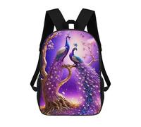 sinyumoney Enchanted Peacock Pair in Fantasy Forest Print Children's Backpack School Bag for Adult And Kids Travel Daypack 17inch