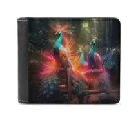 sinyumoney Enchanted Peacock Trio in The Wild 3D Print Clutch Purse Slots ID Window RFID Blocking Leather Men's Wallet Youth Guys 11.7cm*9.5cm