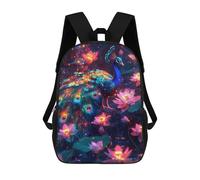 sinyumoney Enchanted Peacock with Lotus Flowers School Backpack Secondary Causal Travel High School Bags for Camping Outdoor Adventures And Daily Travel 17inch