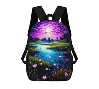 sinyumoney Enchanted River Under Moonlit Sky 3D Printed Kids School Bag Rucksacks Children's School Fashion Casual Back Pack High Capacity Travel Book Bags Backpack for Kids 17inch