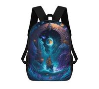 sinyumoney Enchanted Sea Portal Kids Backpack,School Backpack Kids School Bag 3D Printed Cartoon Large Capacity Backpack for Kids Boys And Girls 17inch