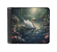 sinyumoney Enchanted Swan Pond -4 3D Print Clutch Purse Holds Bills Credit Leather Compartments Leather Men's Wallet Gifts 11.7cm*9.5cm