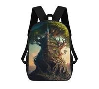 sinyumoney Enchanted Treehouse Castle School Bag 3D Printed Children's School Backpack Casual Fashion Travel Backpacks for Kids School Students 17inch