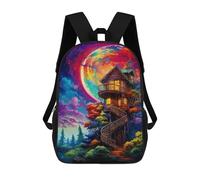 sinyumoney Enchanted Treehouse in A Dreamy Forest 3D Printed Children's School Backpack for Kids Travel Rucksacks Book Bags Kids School Bag 17inch