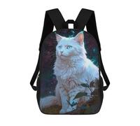 sinyumoney Enchanted White Cat School Backpack 3D Printed Children's 17inch Backpacks Bag Bookbag for Kids Boy Girl Book Bags Kids School Bag Travel Rucksacks