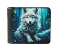 sinyumoney Enchanted White Wolf in Mystical Forest 3D Print Wallet Safe Protection Card Banknote Compartments Fashion Slim Leather Wallet for Boys Girls 11.7cm*9.5cm