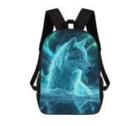 sinyumoney Enchanted Wolf Aurora Kids School Backpack 3D Printed Fashion School Bag Casual School Bag for Boys Elementary And Middle School Students 17inch