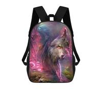 sinyumoney Enchanted Wolf Portrait -7 3D Printed Children's School Backpack for Kids High Capacity Travel Rucksacks Book Bags Kids School Bag Back Pack 17inch