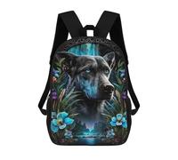 sinyumoney Enchanted Wolf Portrait with Flowers Kids School Backpack 3D Printed Fashion School Bag Casual School Bag for Boys Elementary And Middle School Students 17inch