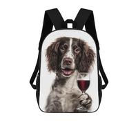 sinyumoney English Springer Spaniel with Wine Glass Portrait Backpacks Kids School Backpack School Bag 3D Printed School Bag for Boys Elementary And Middle School Students 17inch