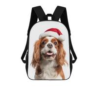 sinyumoney English Toy Spaniel Dog with Santa Hat School Backpack Water Resistant Computer Rucksack for Campus Outdoor Travel Sports 17inch