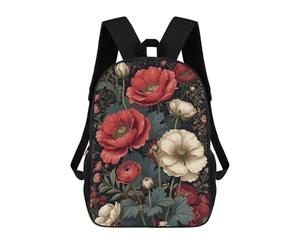 sinyumoney Eternal Poppy Elegance Children's Backpack, 3D Printed School Backpack, Backpack for Boys Girls, Adjustable School Bag for Primary School 17inch