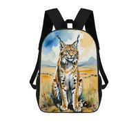 sinyumoney Eurasian Lynx Watercolor Painting Children's Backpack, 3D Printed School Backpack, Backpack for Boys Girls, Adjustable School Bag for Primary School 17inch