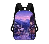 sinyumoney Europe Winter Village Art Backpacks Kids School Backpack School Bag 3D Printed School Bag for Boys Elementary And Middle School Students 17inch