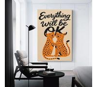 sinyumoney Everything Will Be OK - Cheetahs Art Work for Home Walls for Toilet Bathroom Decor Grey Wall Art 12x18inch(30x45cm)