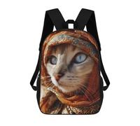 sinyumoney Exotic Cat in Desert Attire Kids School Backpack 3D Printed Fashion School Bag Casual School Bag for Boys Elementary And Middle School Students 17inch