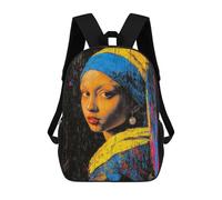 sinyumoney Expressionist Girl with A Pearl Earring - Bold Contemporary Art Reinterpretation Backpack 3D Printed Kids School Backpack High Capacity Travel Backpacks Book Bags Kids Backpack 17inch