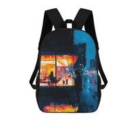 sinyumoney Expressionist Urban Night Café - Bold Cinematic Cityscape Kids Backpacks,3D Personalized School Bookbags for Boys Girls Large Schoolbags Casual Daypack 17inch