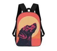 sinyumoney Faithful Dog Vector Portrait with Sunset Backdrop Children's Backpack, 3D Printed School Backpack, Backpack for Boys Girls, Adjustable School Bag for Primary School 17inch