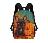 sinyumoney Fall Pumpkin French Bulldog-2 Kids Backpack,School Backpack Kids School Bag 3D Printed Cartoon Large Capacity Backpack for Kids Boys And Girls 17inch