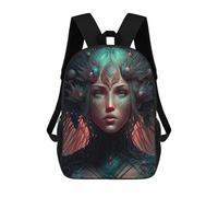 sinyumoney Fantasy Alien Portrait School Bag Backpack Teen Schoolbag 3D Printing Adjustable Schoolbag Fashion Pocket Bag for Kids Boys Girls Students And Teenagers Fans 17inch
