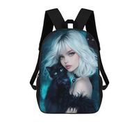 sinyumoney Fantasy Artwork Woman with Black Cats Backpack Cartoon Plush Bag, 3D Backpack for Kids School Bag Birthday Gift Idea for Boys And Girls 17inch