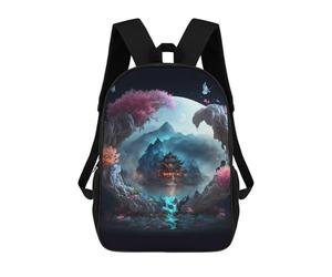 sinyumoney Fantasy Asian Landscape with Temple School Backpack Business Laptop Rucksack Bag Unisex Casual Daypack for Men, Women & Teenage Boys 17inch