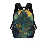 sinyumoney Fantasy Asian Mountain Cityscape Backpacks, Kids Backpack Student School Bag 3D Printed Travel Backpacks Fashion Accessory Backpack Children Waterproof School Bags 17inch