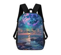 sinyumoney Fantasy Beach Sunset with Giant Moon School Bags School Secondary High School College Backpack Travel for Boys/Girls/Teenagers 17inch